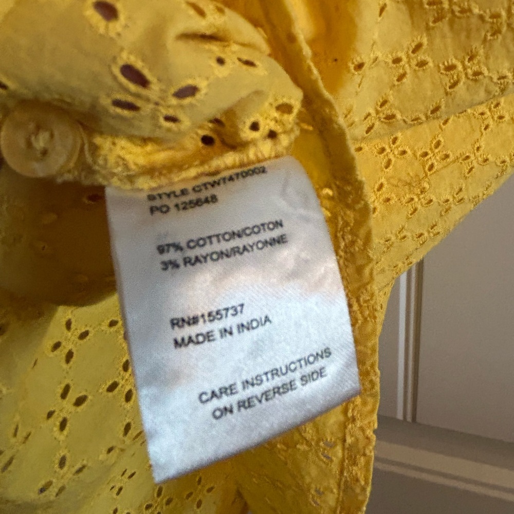 Chic Yellow Eyelet Ruffle Blouse - Picture 5 of 5